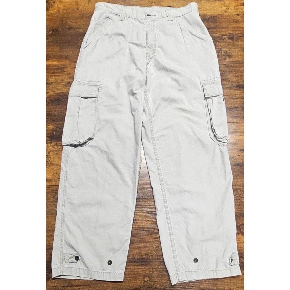 Vintage Levis Dry Goods Cotton Gray Cargo Pants 34x32 90s Baggy Workwear Skater